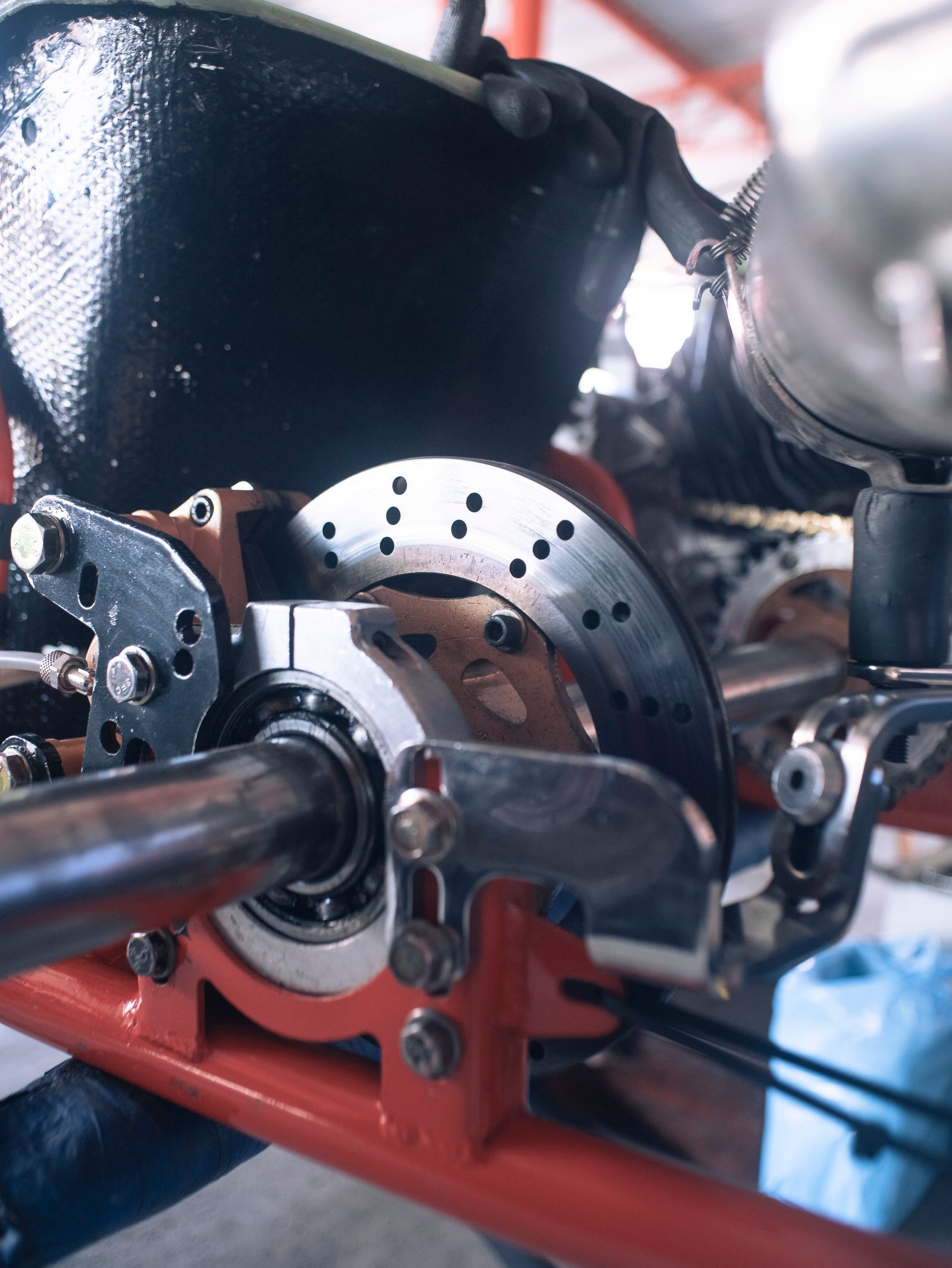 A wheel hub and rotor up close