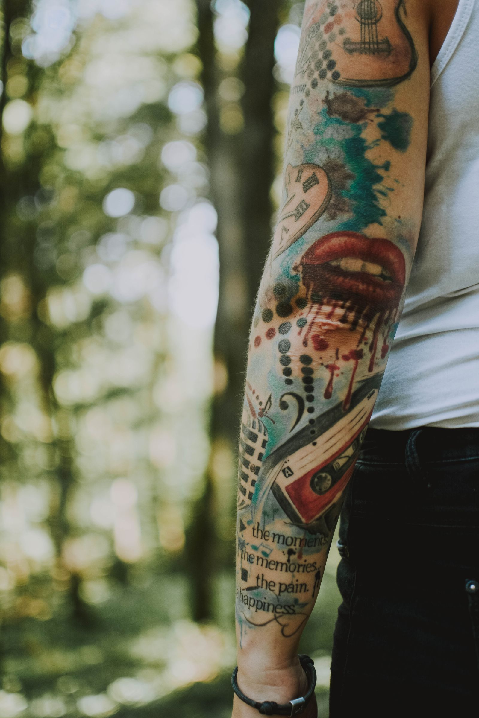 A forest scene sleeve on an arm